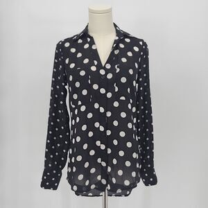 My Michelle black white semi sheer polka dot long sleeve button up top XS NWOT